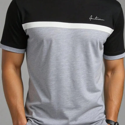 Summer men's casual sports loose oversized simple letter pattern printed round neck short sleeved T-shirt top