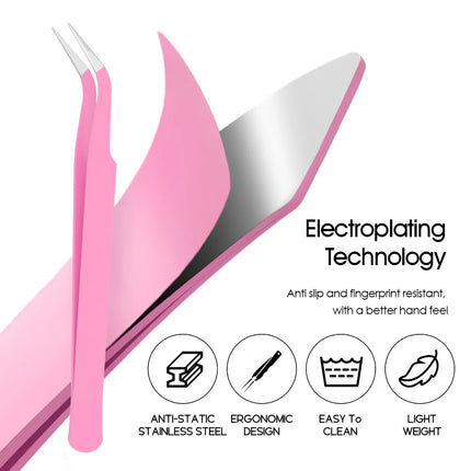 New Style Pink Color High-elasticity Portable DIY Lash Tweezers Individual Waterproof 45 Degree Eyelash Grafting Tools in Stock