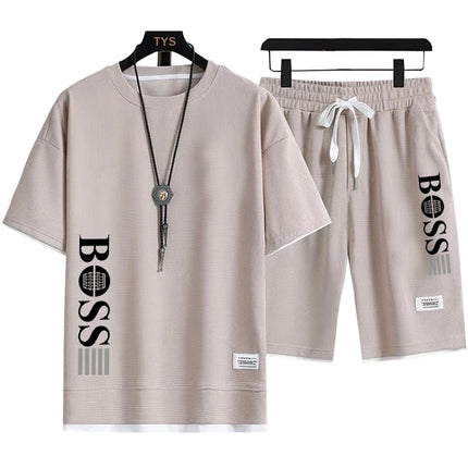 2026 Summer New Arrival Men's Casual Fashion Printed Bear Outdoor Sports Loose Quick-Drying Short-Sleeve T-Shirt + Shorts Set