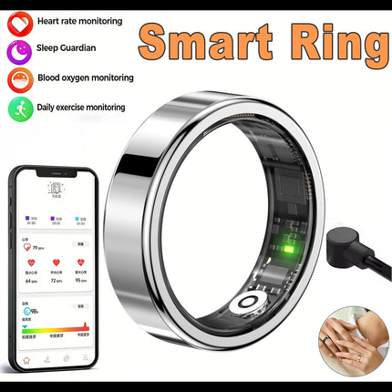 R09 Smart Ring Men Women with Charging Case,Heart Rate Blood Oxygen,Skin Temperature Monitor,5ATM Waterproof For Android iOS