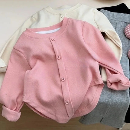1-12Y Baby Girls Shirt Spring New Children's Long Sleeve T-shirt Solid Color Fashionable Baby Slimming Tops Girls' Base Shirts