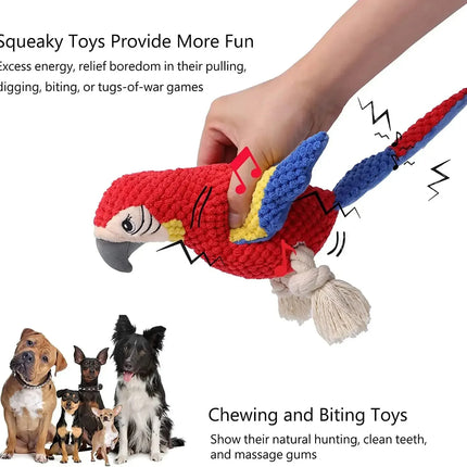 Indestructible Plush Parrot Dog Toy, Squeaky Stuffing for Small & Big Dogs, Durable Pet Supplies
