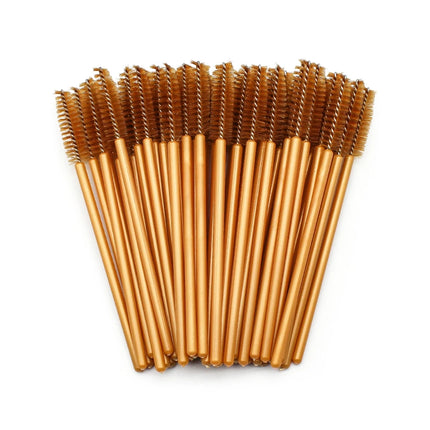 50Pcs Disposable Eyelash Makeup Brush Mascara Wands Gold Mini Eye Lash Brushes Short Eyebrow Comb Eyelashes Extension Tool