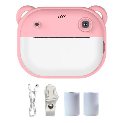 Kids Cartoon Digital Camera Toy Instant Inkless Thermal Printing Photograph Camera Puzzle Interaction Camera Toy+32G Memory Card