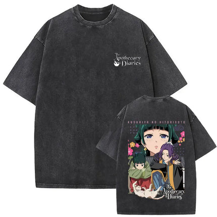 Japanese Anime The Apothecary Diaries Washed Vintage T Shirt Maomao Graphic T-shirt Men Women Cartoon Manga Funny T-shirts Tops