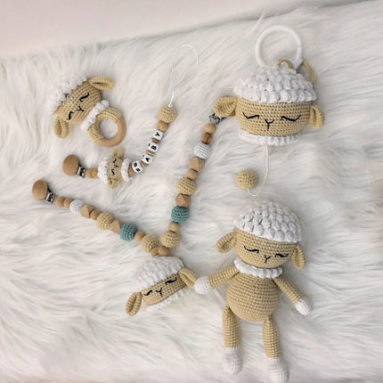 Newborn Mobile Gym Educational Ring Teething Toy Baby Cotton Baby Wooden Ring Rattle Crochet Wool Toy Customize Pacifier Chain