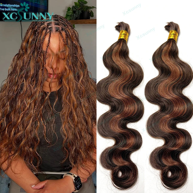 Color 4 30 Bulk Human Hair For Boho Braids Knotless Body Wave Bulk Human Hair For Braiding Invisible Knots Double Drawn