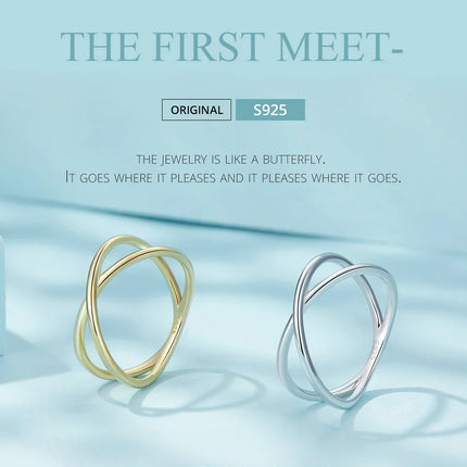 BAMOER 14K Gold Plated X Ring Dainty Minimalist 925 Sterling Silver Cross Ring for Women Promise Jewelry 2 Colors SCR543