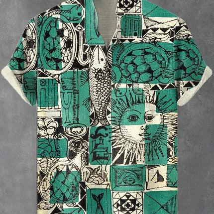 Men's Cat Graphics Shirts Short Sleeved Button Down Lapel Shirt For Summer Oversized Tops Vacation Casual Hawaiian Shirts