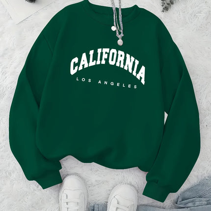 Women's autumn and winter casual fashion loose comfortable warm California Los Angeles printed round neck long sleeved pullover