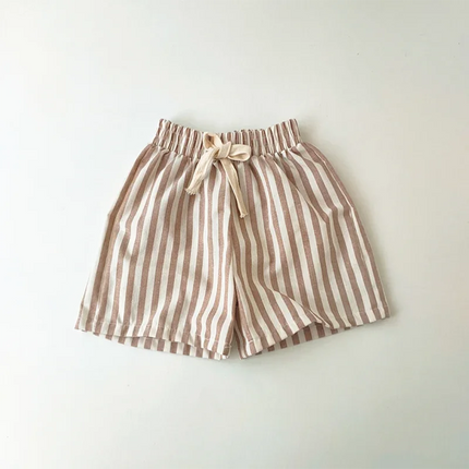 Retro Hemp Cotton Striped Boys' Pants with a Casual and High-end Design Elastic Waist Girls' Clothing Children's Pants