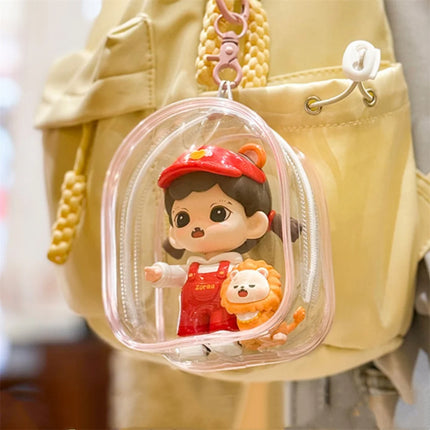 Portable Transparent PVC Mystery Box Keychain Square Zipper Storage Pouch Bag Pendant Anti Dust Waterproof Plush Dolls Toy Bag