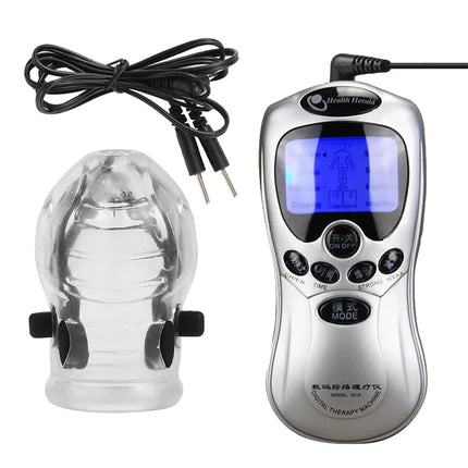 Male Electro Shock Penis Glans Trainer Cock Ring E-stim Orgasm Medical Sleeve Time Delayed Ejaculation Masturbator Sex Toys BDSM