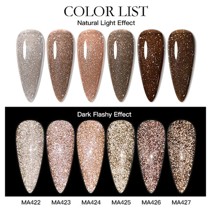 6pcs Coffee Brown Reflective Glitter Gel Nail Polish Set Dark Flashy Semi Permanent Soak Off UV Gel Varnish Nail Supplies Salon