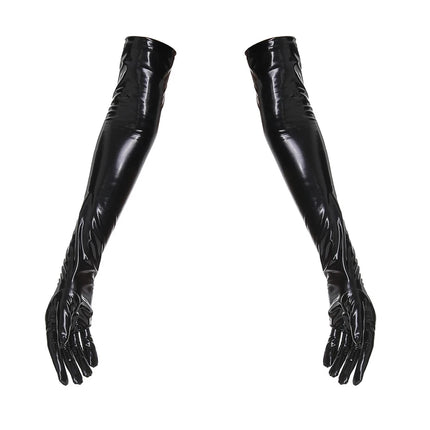 New Women Shiny Faux Leather unisex Black Long Gloves Men Latex Fetish Patent Leather Full Fingers Elbow Glove Cosplay Accessory
