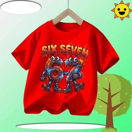 Kids T-Shirts Fashion Oys Girls Cotton Tee Italian 67 Casual Children Clothes Top Summer 67 Six Seven Cool Funny Printed T-shirt