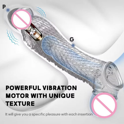 Penis Sleeve Extensions Condom Male Enlargement Delay Vibrators Clits Massager Cock Ring Vibrating Penis Cover Sex Toys For Men