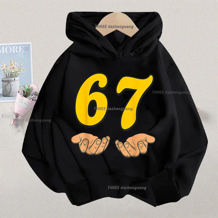 Autumn Children's Comfortable Hoodies 67 Six Seven Digit Print Kid Cute Fleece Sweatshirt Boys Girls Casual Fashion Sport Hooded