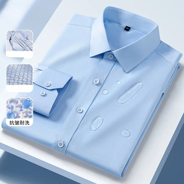 White shirt, men's long sleeved business dress shirt, ice silk sun protection, wrinkle resistance, non ironing, casual career