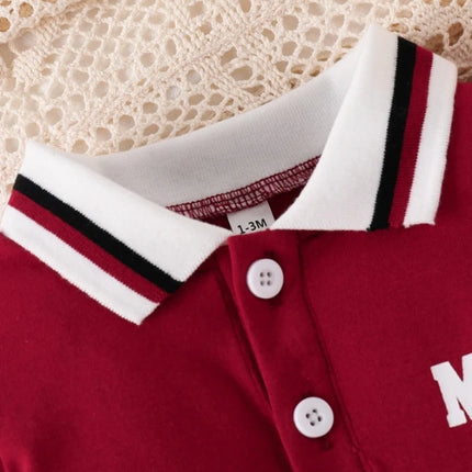 Baby Girl Red Polo Dress Set, Short-Sleeve "MINI" Letter Print Ruffled Dress with Bodysuit, Toddler Casual Outfit