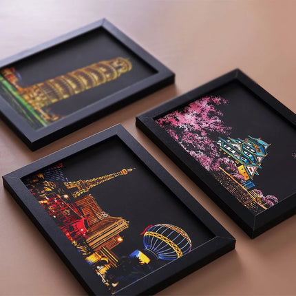 20*14cm Scratch Rainbow Magic Painting Paper Toy World City Attractions Series For Children DIY Drawing Adult Decompression Gift