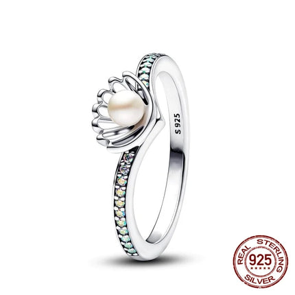 925 Sterling Silver Sun And Moon Crown Love Princess Zircon Oxide Enamel Heart Love Rings Fashion Jewelry For Women Gifts New in