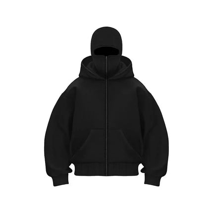 Men'sBalaclava Y2K Gothic Harajuku  Autumn Winter New Item Double Hooded Sweatshirt Homme Hooded Mask Zipper Sportswear