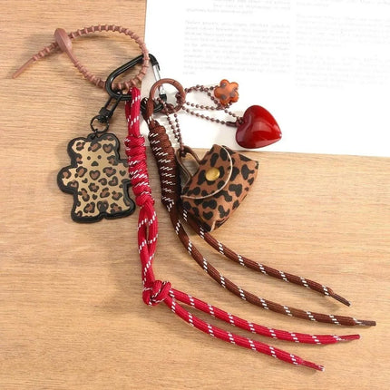 Funny Elegant Starfish Tassel Keychain Alloy Leopard Print Leather Tulip Pendants Cartoon Frog Beaded Bag Pendant Party