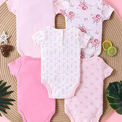 5PCS Baby Girl Clothes baby girls onesie summer cotton fabric Short-sleeved jumpsuit newborn baby clothes 0-9 months
