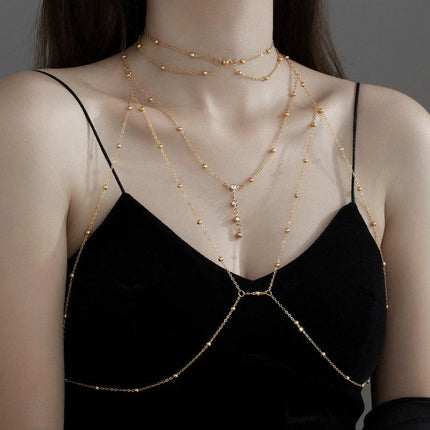 Metal Body Bust Chain Jewelry For Women Sexy Bikini Ladies Breast Crystal Breast Chain Necklace Decoration Summer Body Jewelry