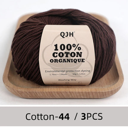 3PCS 100% Organic Cotton Yarn Machine Washable For Adult Baby Sweaters/Gloves/Scarves/Hats Etc. 50 gr (1.76 oz) 125 m (136 yrd)