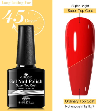 8ml Glass Super Top Coat Nail Gel Long-Lasting Shine for 45 Days+ LED Curing No-Wipe Ultra Bright Durable Wear Resistant Vernis