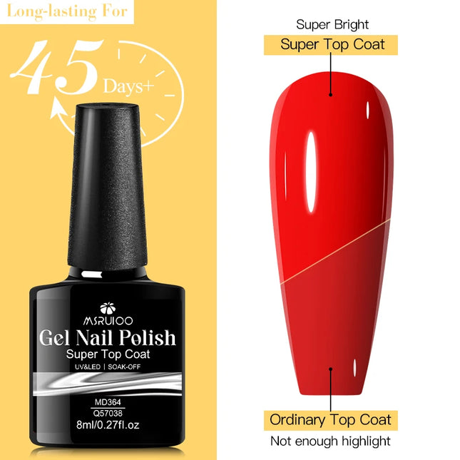 8ml Glass Super Top Coat Nail Gel Long-Lasting Shine for 45 Days+ LED Curing No-Wipe Ultra Bright Durable Wear Resistant Vernis