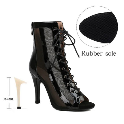 Women's Latin Salsa Dance Jazz Dance Shoes Girls Ballroom Dance Club Short Boots Ladies Lace-Up Fashion Fine Sand Dance Boots