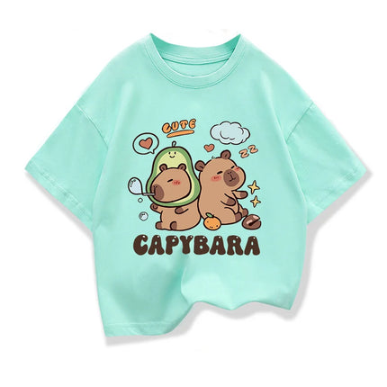 2025 New Kids Shirts Capybara Printed Cartoon T Shirt for Girls Summer Animal Printing Boy T Shirt Tops Tees Children Clothes