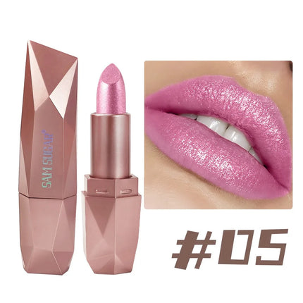 Pearlescent Pink Glitter Velvet Lipstick Metallic Diamond Lipsticks Waterproof Lasting Shimmer Lips Gloss Women Makeup Cosmetic