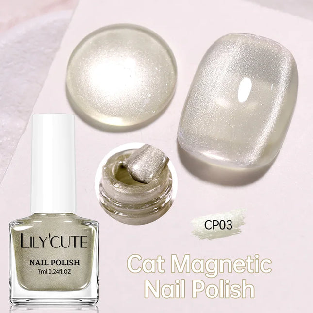LILYCUTE 7ml Sliver Glass Cat Magnetic Nail Polish Pink Colorful Shining Effect Nail Art Varnish No Need Lamp Air Dry