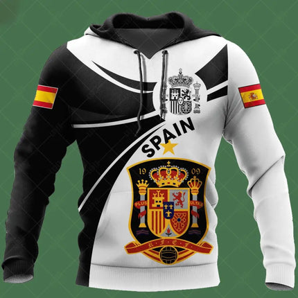 New Spanish Skull Hoodies Men's Hoodie 3D Print Spain Flag Tops Autumn Long Sleeve Streetwear  Hooded Hoodie For Men Clothing