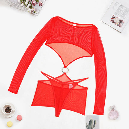 Sexy Lingerie Set Transparent Sheer Mesh Babydoll Erotic Nightwear Women Cutout Waist Lace Underwear Women's Sexy Nightie