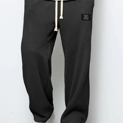 Men's Spring-Autumn Trendy Brand Loose-Fitting Stretchy Straight-Leg Sweatpants. Waffle Fabric. Micro-Bouncy Sporty Casual Pants