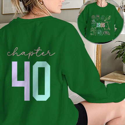 Chapter 40 40th Birthday Sweatshirt Women Born in 1986 Retro Graphic Double-Sided 80s Theme Crewneck Top Casual Retro Clothing