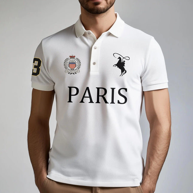 2025 Business Casual Men's Golf Polo Shirt Fashion Letter Print T-shirt Parisian Style Breathable Comfortable High-end Lapel Top