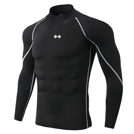Men's Geometric Print Compression Shirt Quick-Drying Breathable Gym Workout T-Shirt Stretch Turtle Neck Training T-Shirt Tops