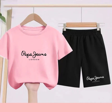Children's Sportswear Set - White T-shirt + Shorts - Personalized Letter T-shirt Suitable for Boys and Girls Aged 3 to 13