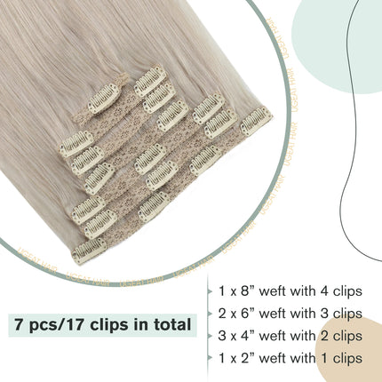 [16 Colors] Ugeat Clip in Hair Extensions Human Hair 14-22" Double Weft Remy Hair Full Head Clip in Extensions for Woman 7Pcs