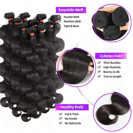32 32 34Inch Body Wave Bundle Human Hair Brazilian Hair Natural Black Water Wavy Weave 3/4 Pcs Bundles Extensions For Women