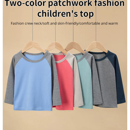 1/4 Pack 2025 New Spring and Autumn Children's Color-Block Long-sleeved T-shirt for Boys and Girls Casual Joker T-shirt