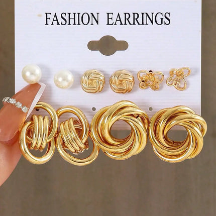 10-24 Pieces Fashionable and Elegant Retro Style Imitation Pearl Flowers Butterfly Love Geometric Round Asymmetric Exaggerated Metal Earrings Set Suitable for Women's Holiday Party Date Daily Wear Halloween Christmas Valentine's Day
