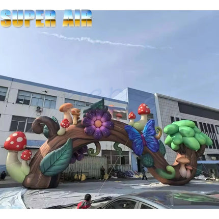 Inflatable Forest Tree Trunk Arch with Colorful Mushroom Butterfly Flower Giant Inflatable Entrance Arch for Theme Park Event Pa