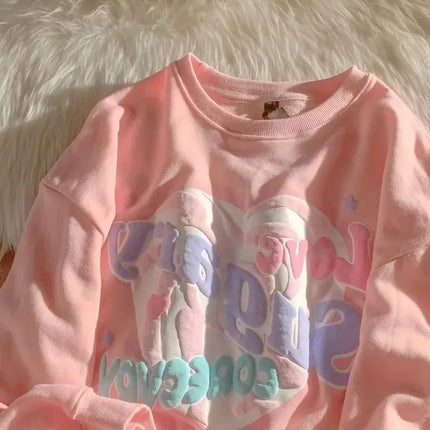 Oversized Crewneck Sweatshirt Women Spring Autumn New Thin Letter Print Hoodie Female Korean Style Loose Chic Long Sleeved Tops